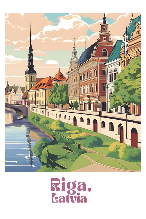 Riga, Latvia Cityscape with River and Architecture