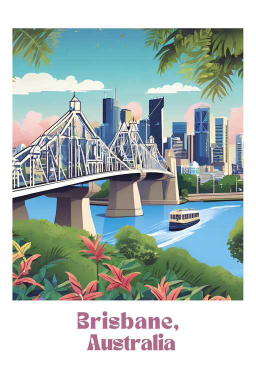 Brisbane Cityscape with Story Bridge and River Ferry