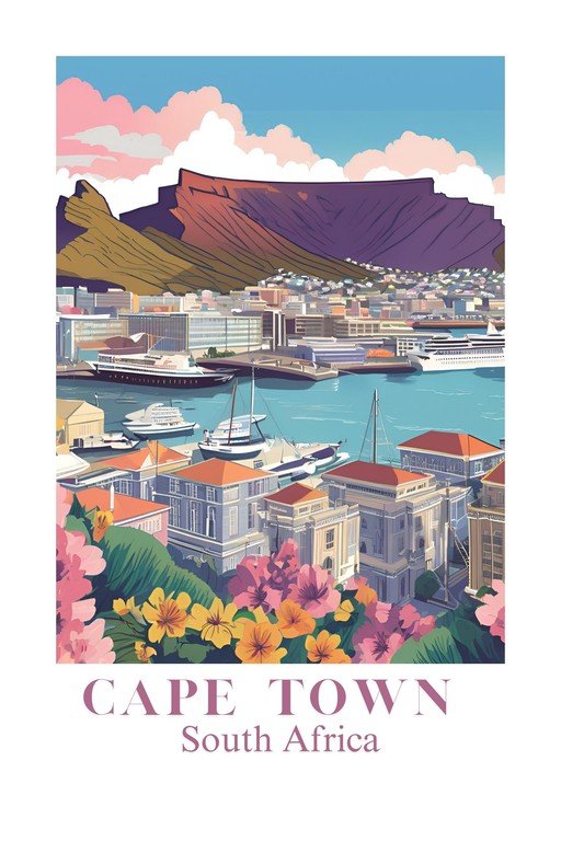 Cape Town Harbor with Table Mountain and Flowers