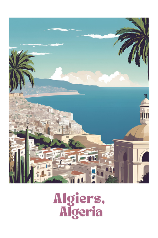 Algiers, Algeria Coastal Cityscape with Palm Trees