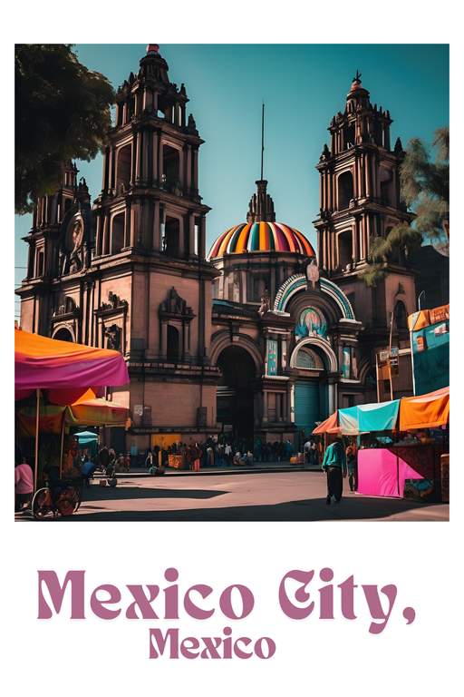 Mexico City Cathedral and Market Scene