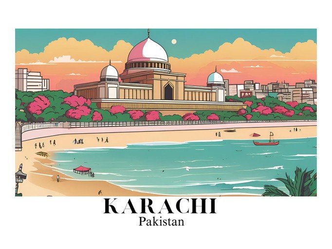 Karachi Pakistan Beachfront Illustration