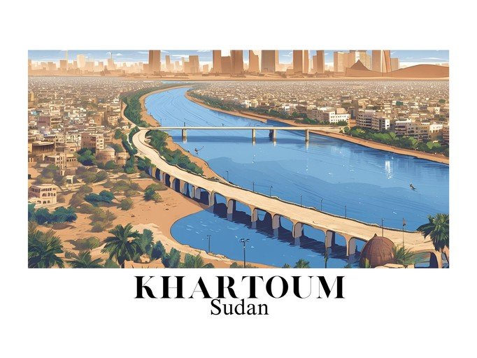 Khartoum, Sudan: Aerial View of Cityscape and River