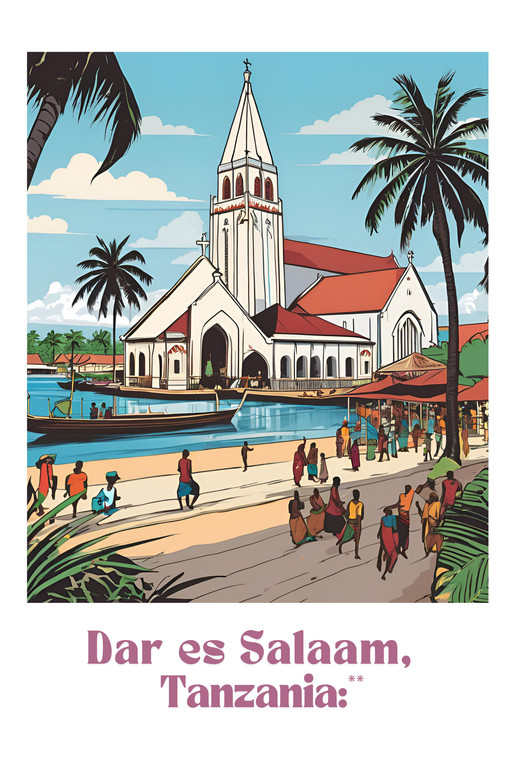 Dar es Salaam, Tanzania: Coastal Cityscape with Church and Market