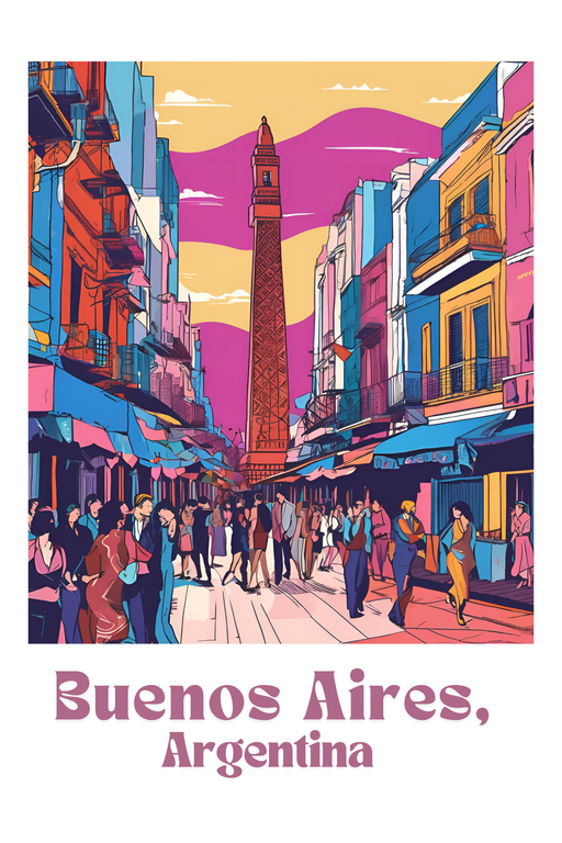 Vibrant Buenos Aires Street Scene with Iconic Tower