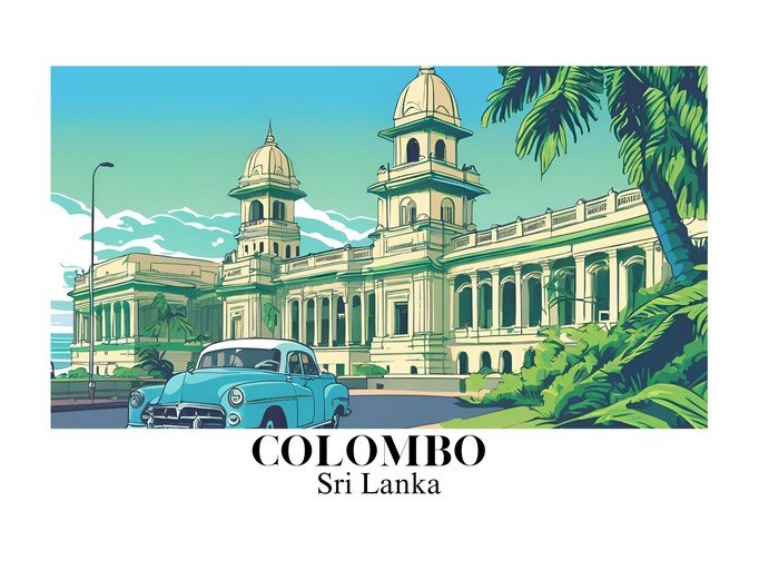 Colombo, Sri Lanka: Vintage Car and Colonial Architecture