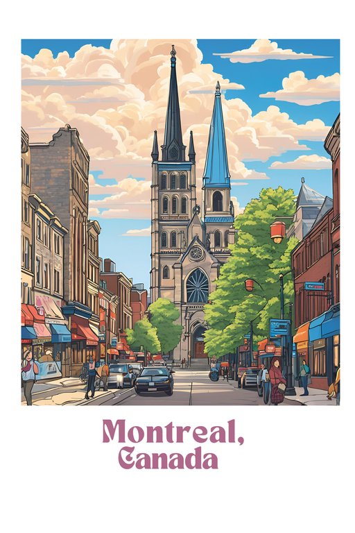 Montreal Street Scene with Gothic Revival Church