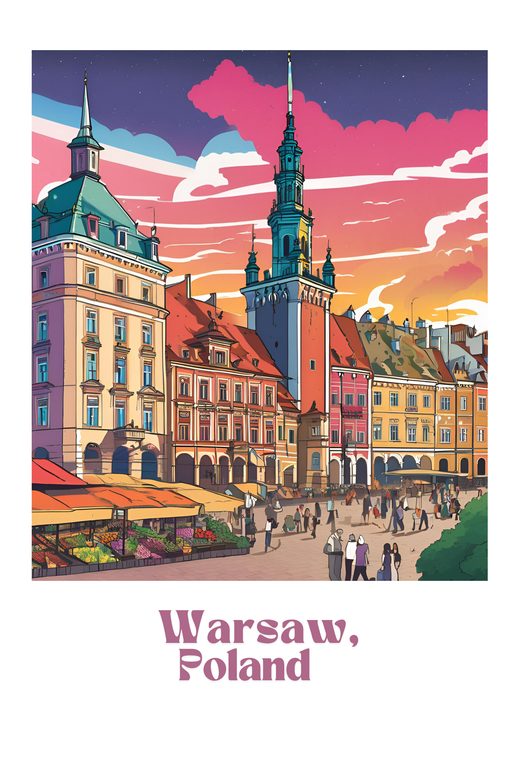 Warsaw Old Town Market Square at Sunset
