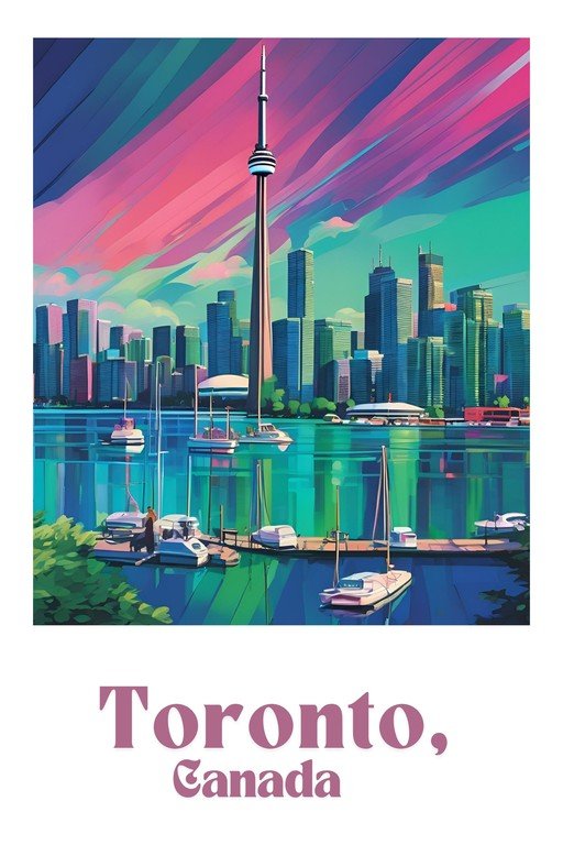 Vibrant Toronto Skyline with CN Tower and Sailboats