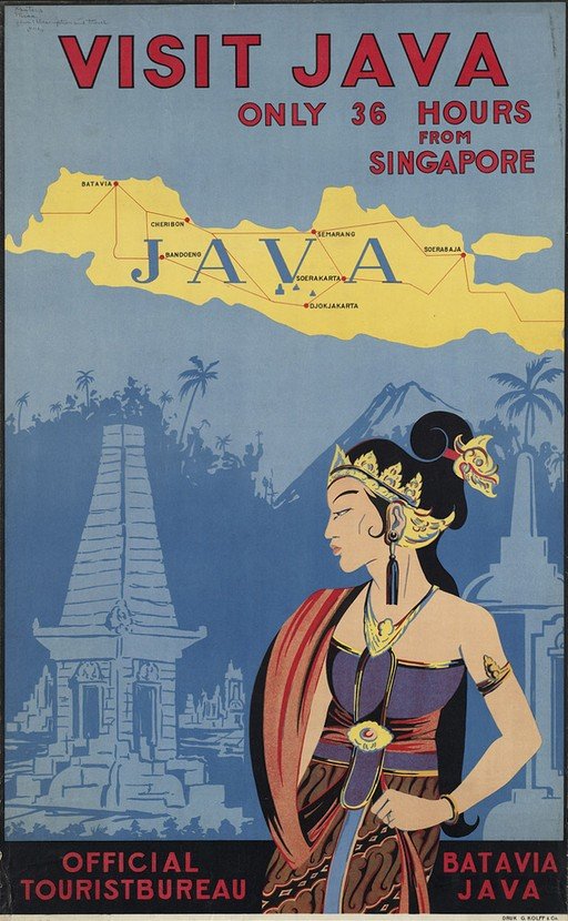 Visit Java: Only 36 Hours From Singapore Vintage Travel Poster