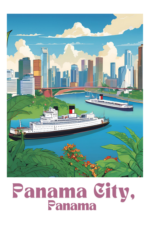Panama City Skyline with Cruise Ships and Tropical Flora