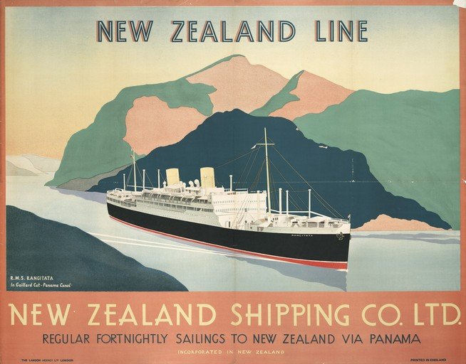 New Zealand Line: R.M.S. Rangitata Travel Poster