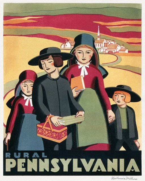 Rural Pennsylvania Art: Amish Family in a Pastoral Landscape