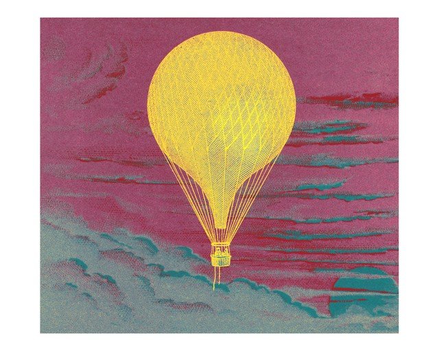Yellow Hot Air Balloon Ascends Through Magenta Sky