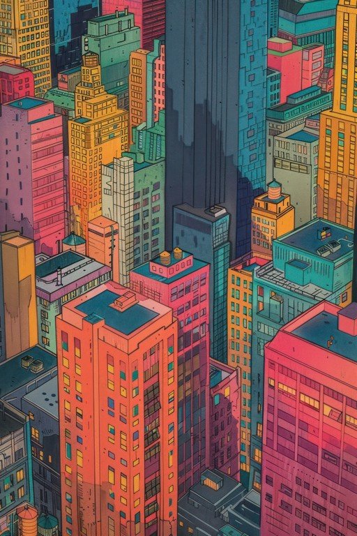 Vibrant Cityscape with Colorful Buildings