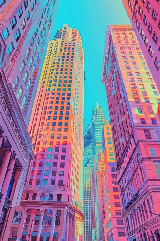 Vibrant Cityscape with Colorful Skyscrapers