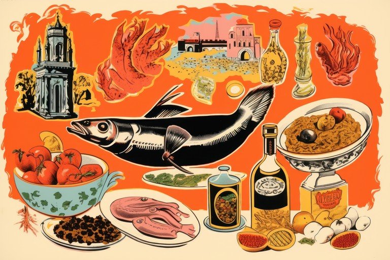 Vibrant Mediterranean Food and Architecture Illustration