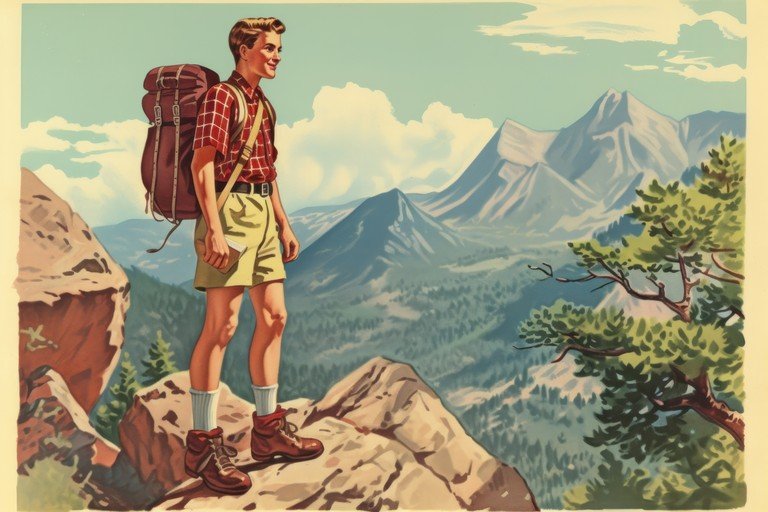 Vintage Hiker on Mountain Peak