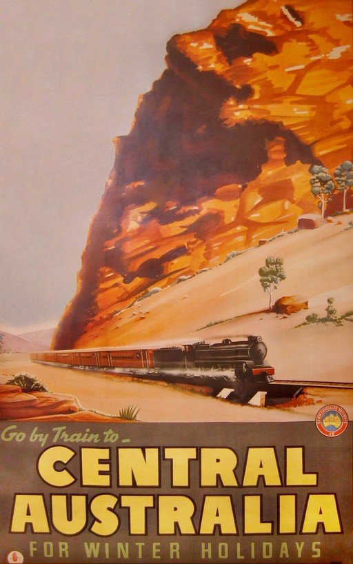 Vintage Train Travel Poster for Central Australia