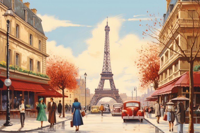 Parisian Autumn Scene with Eiffel Tower
