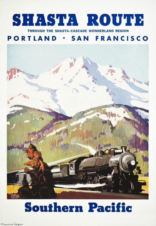 Shasta Route Southern Pacific Train Travel Poster
