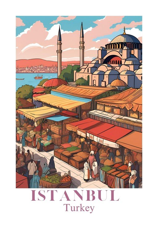 Vibrant Istanbul Market Scene with Hagia Sophia