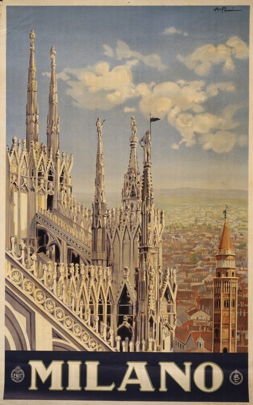 Vintage Travel Poster: Milan Cathedral and Cityscape