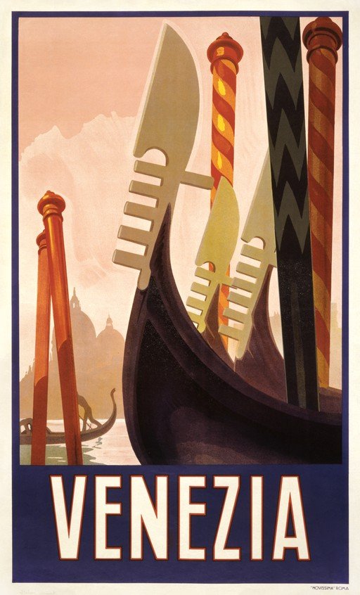 Venezia Travel Poster with Gondolas and Canals