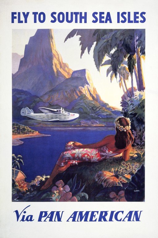 Fly to South Sea Isles via Pan American Vintage Travel Poster