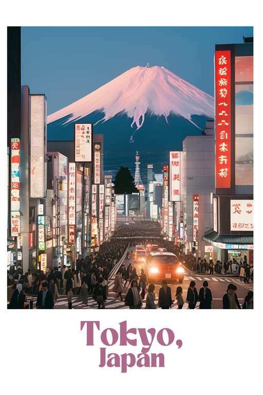 Tokyo Street Scene with Mount Fuji