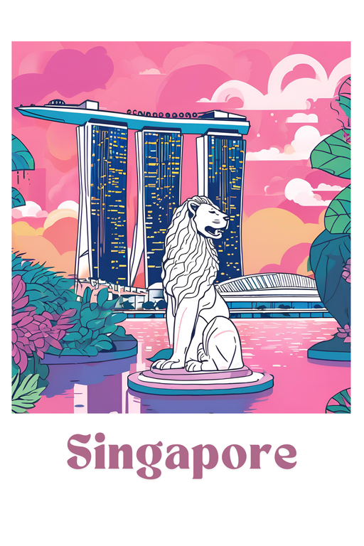 Singapore Skyline with Merlion and Marina Bay Sands