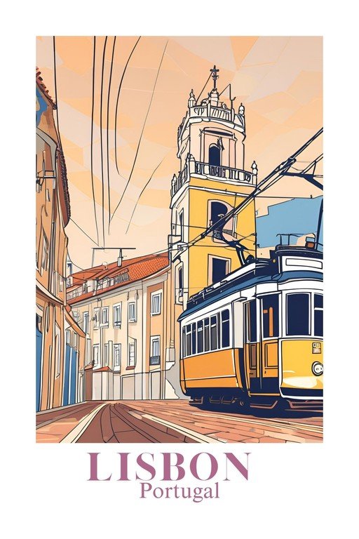 Lisbon Tram and Tower Illustration