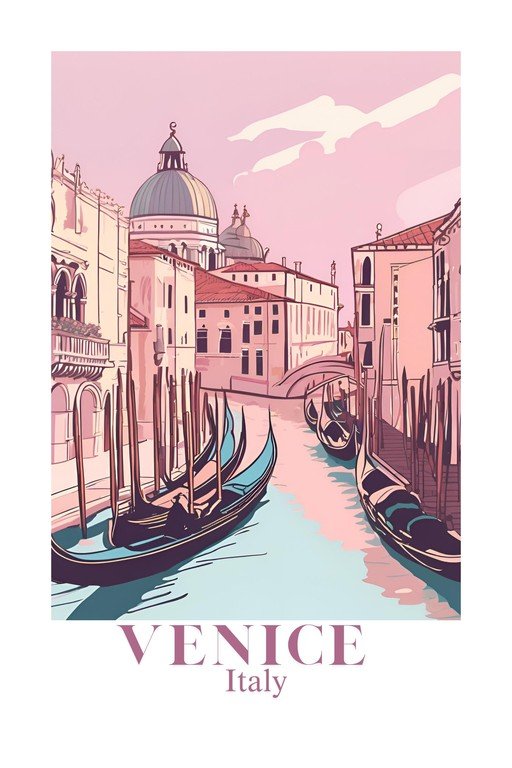 Venice Canal Scene with Gondolas and Architecture