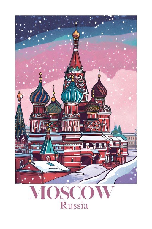 St. Basil's Cathedral in Moscow, Russia, Winter Scene