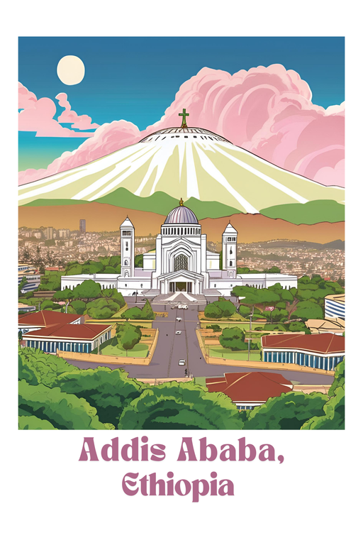Addis Ababa, Ethiopia: Cityscape with Holy Trinity Cathedral