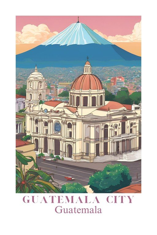 Guatemala City Landmark with Volcano Backdrop