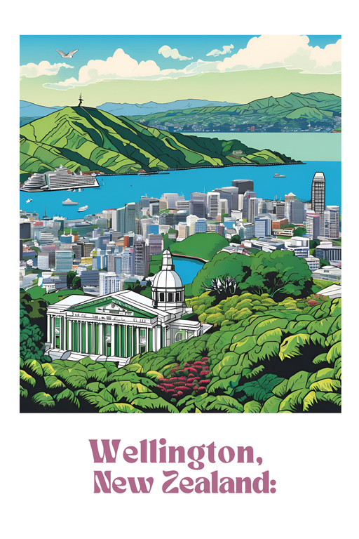Wellington, New Zealand Cityscape with Harbor and Hills
