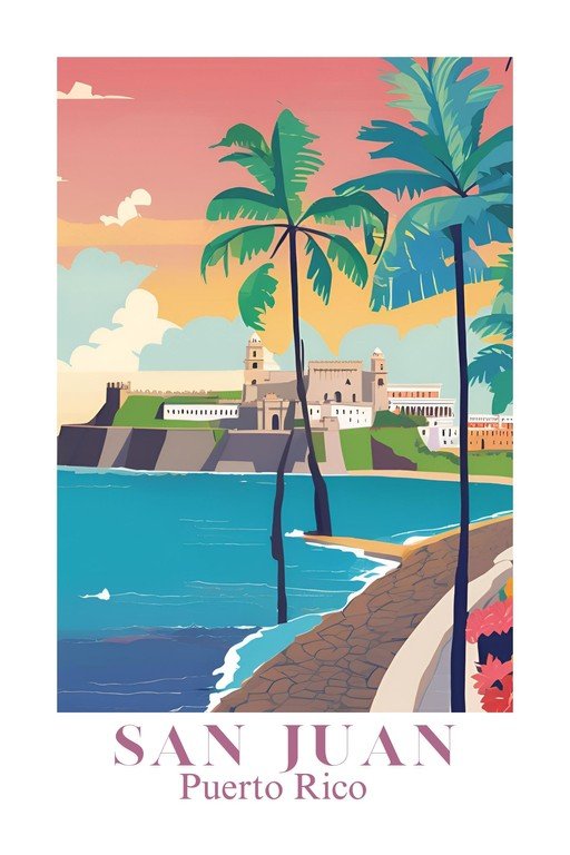 San Juan, Puerto Rico Coastal Fort and Palm Trees