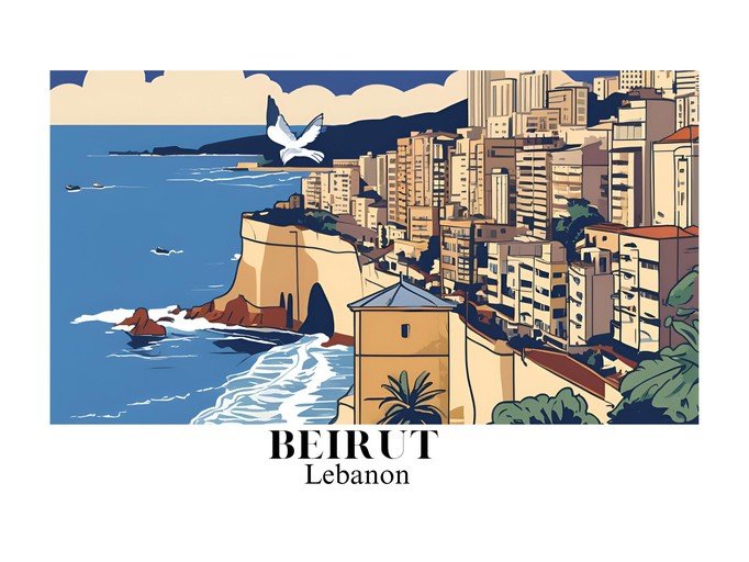 Beirut, Lebanon Coastal Cityscape with Dove