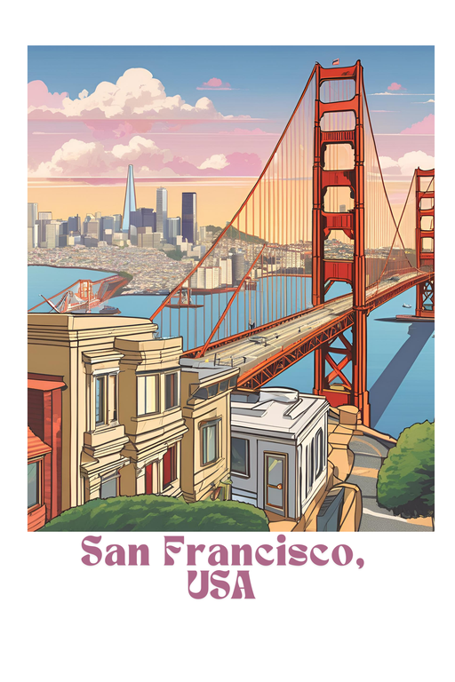 San Francisco Golden Gate Bridge Skyline Illustration