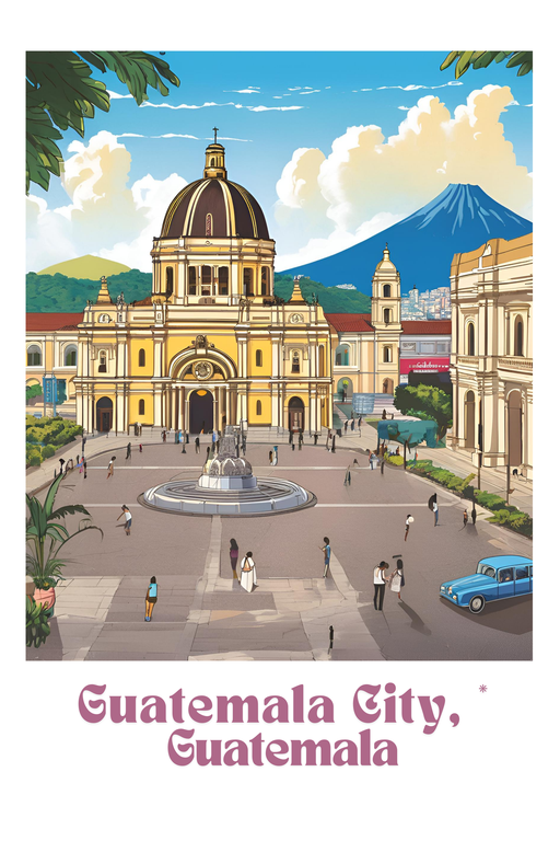 Guatemala City Plaza with Volcano View