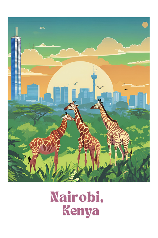 Nairobi Skyline with Giraffes