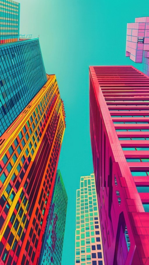 Vibrant Cityscape with Colorful Skyscrapers