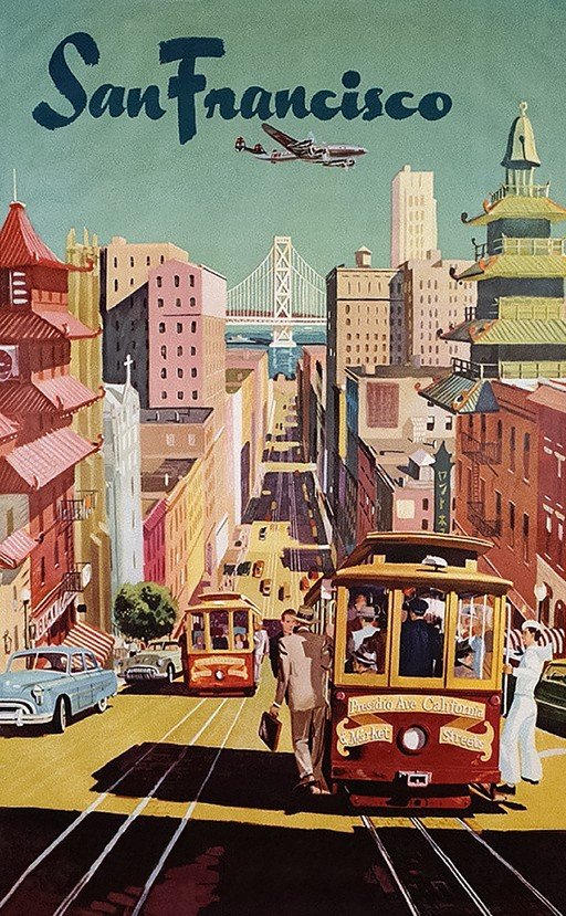 Vintage San Francisco Cable Car Travel Poster