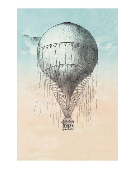 Vintage Hot Air Balloon with Gondola Illustration