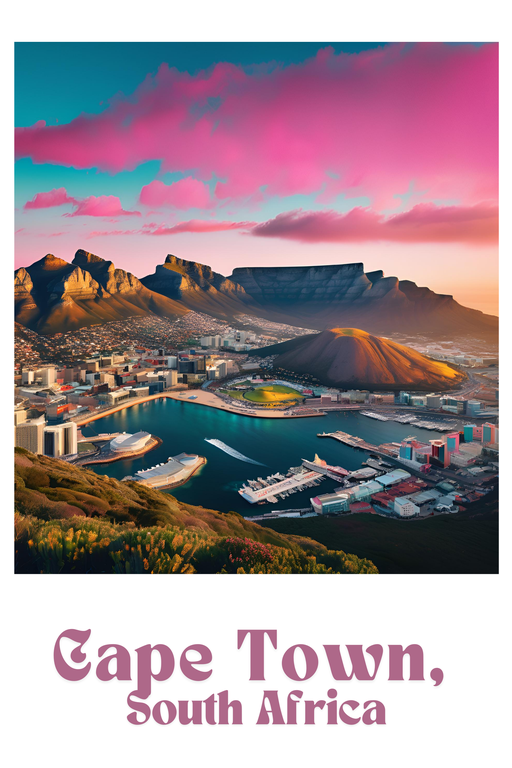 Cape Town, South Africa Aerial View at Sunset