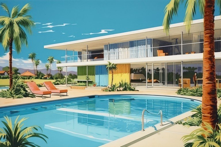 Mid-Century Modern Home with Pool and Palm Trees