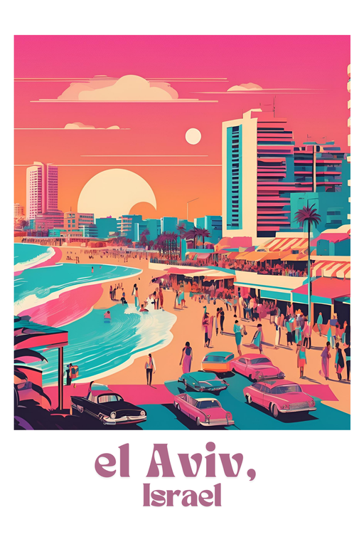 Vibrant El Aviv Beach Scene at Sunset