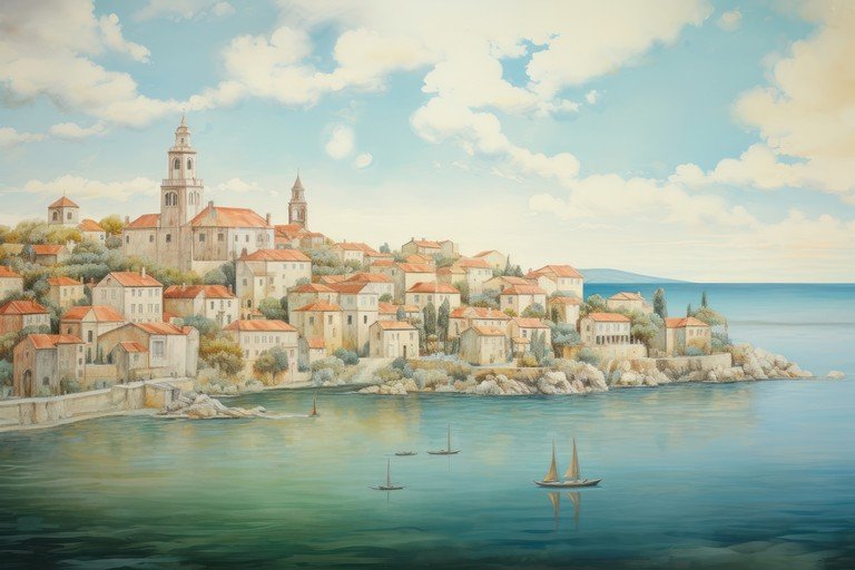 Coastal European Town with Sailboats