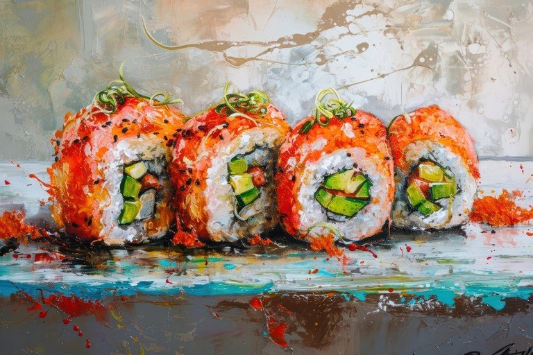 Vibrant Sushi Rolls Painting
